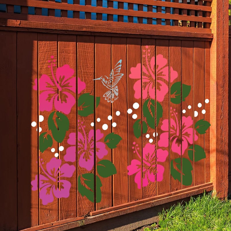 zosylley Large Flower Stencils for Wood Fence Hibiscus Stencil for Painting on Walls Furniture Fabrics DIY Decor - Image 2